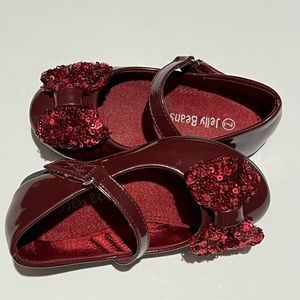Jelly Beans toddle girl, burgundy princess bow shoes. Size 7. Gently used.